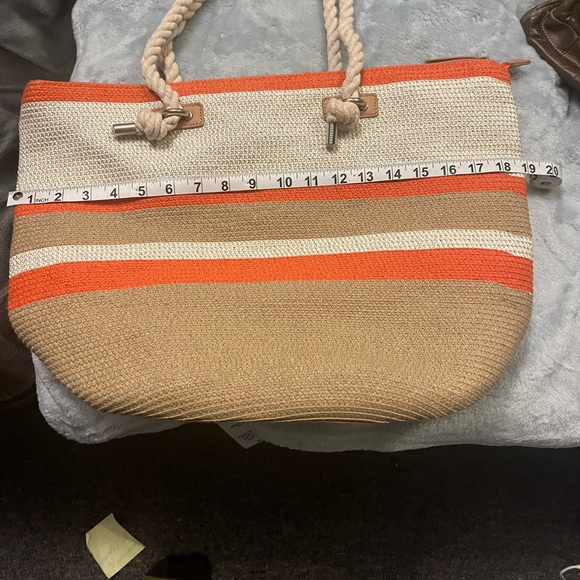 Orange & brown stripe beach tote  bag. - Picture 7 of 7